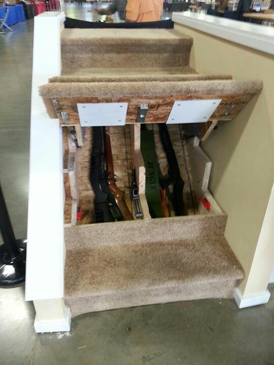 hiding safe guns stairs staircase gun hide hidden places storage secret hideaway under cool place concealed conceal shotgun weapon closet