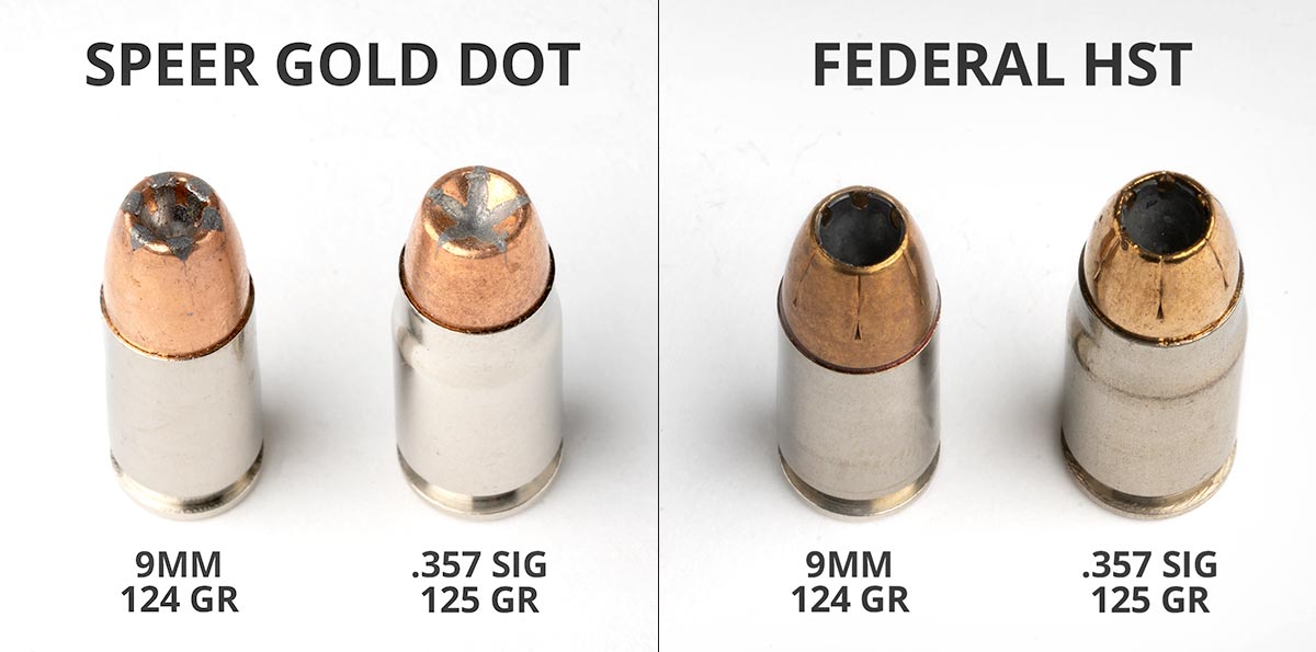 Comparison of 9mm and .357 Sig bullet shapes for Speer Gold Dot and Federal HST