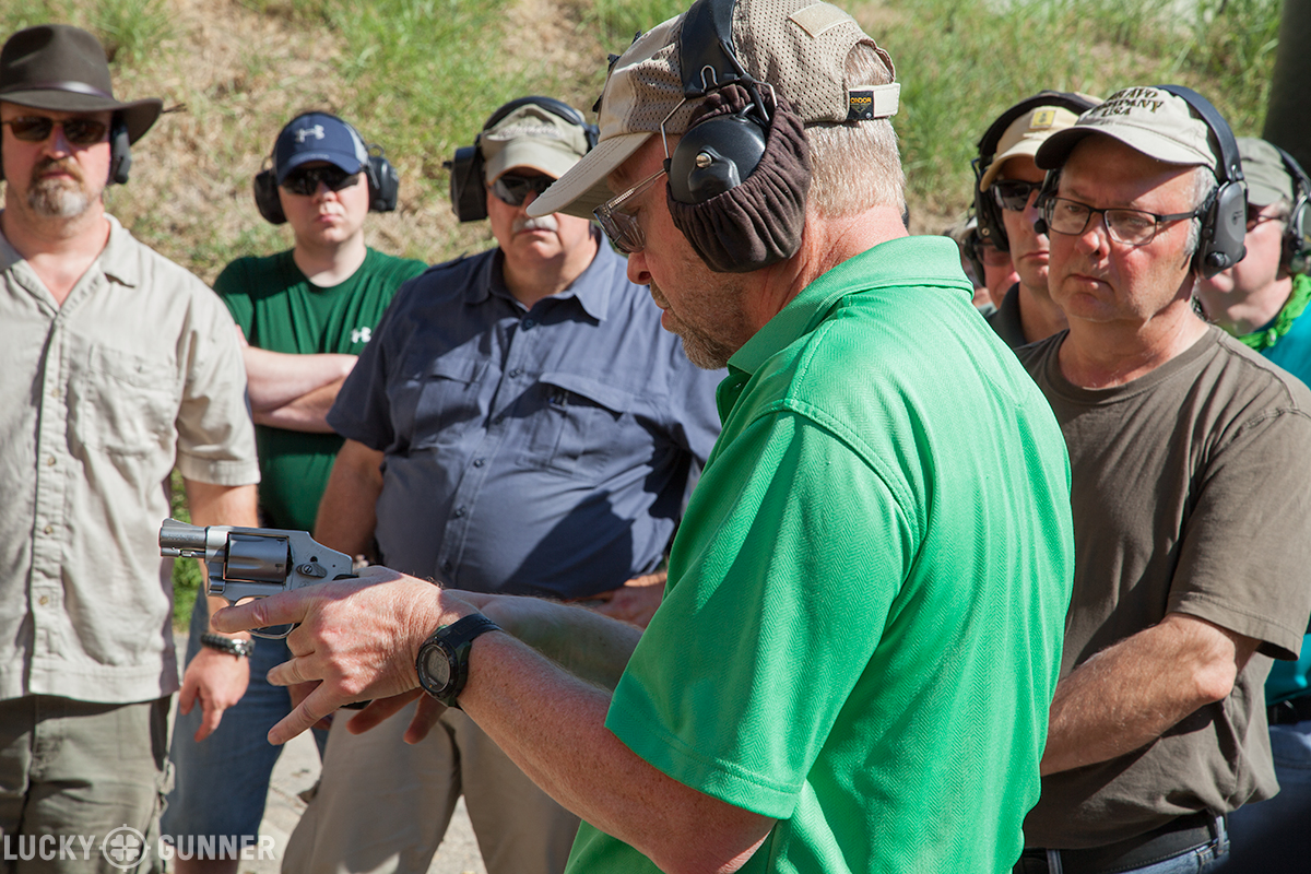 Claude Werner showing a grip technique for snub-nose revolvers.